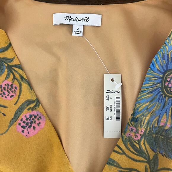 Madewell Sweetgrass Ruffle Sleeve Floral Mini Dress Painted Blooms Gold Size 2 - Picture 5 of 10